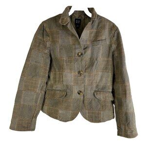 VTG Y2K Gap Houndstooth Plaid Patchwork Blazer Jacket Preppy Old Money